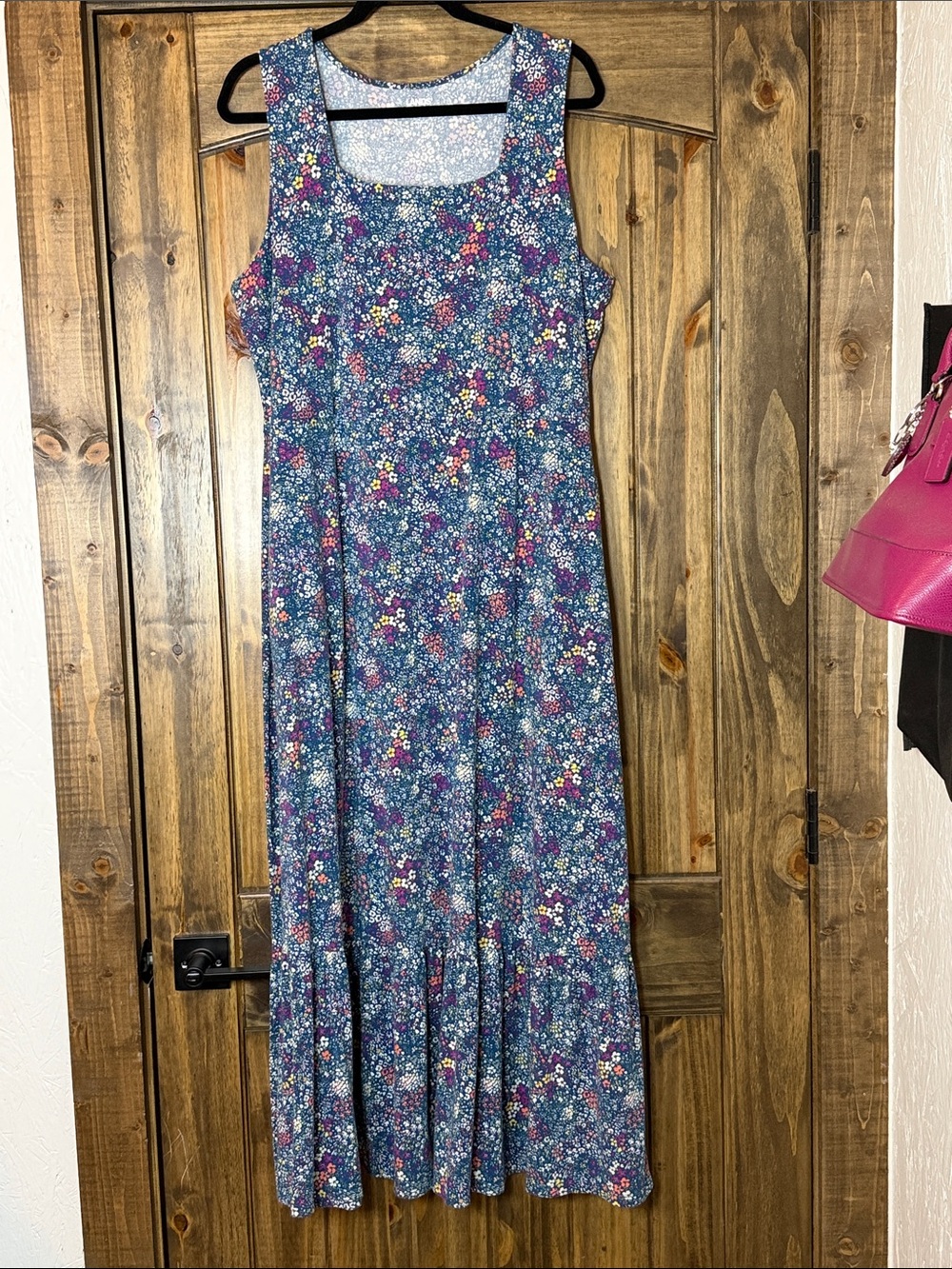 Lands' End Sleeveless Floral Maxi Dress in Blue with Pink and Yellow Accents
